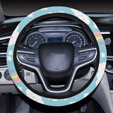 Cute rainbow clound star pattern blue background Car Steering Wheel Cover