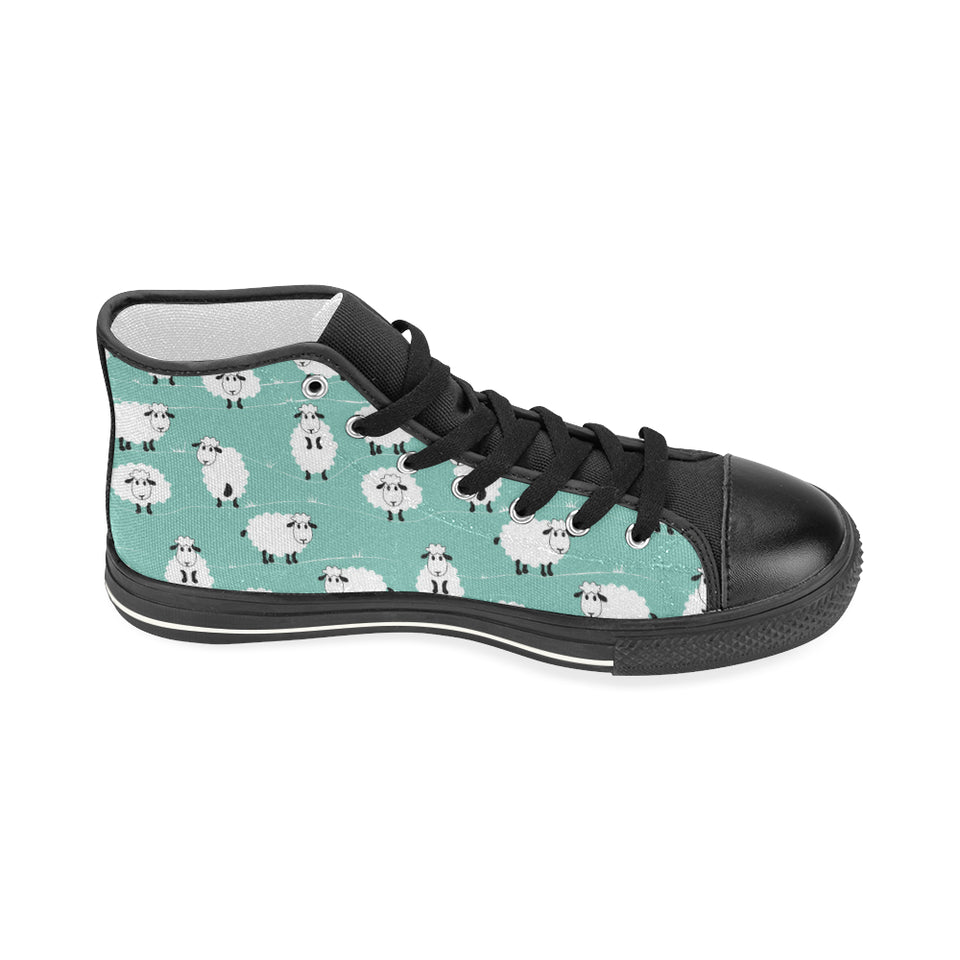 Cute sheep green background Women's High Top Canvas Shoes Black