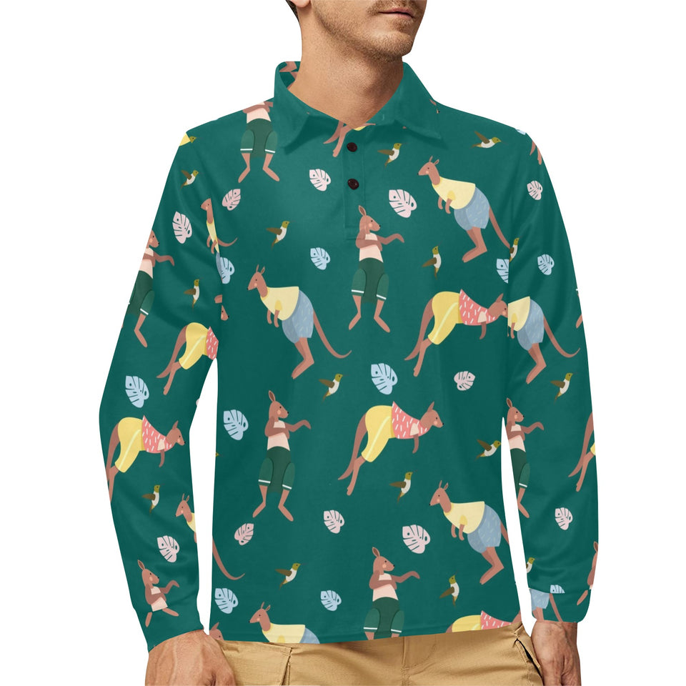 Kangaroo leaves pattern Men's Long Sleeve Polo Shirt