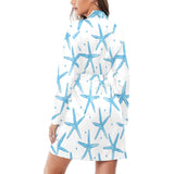 Watercolor starfish pattern Women's Long Sleeve Belted Night Robe