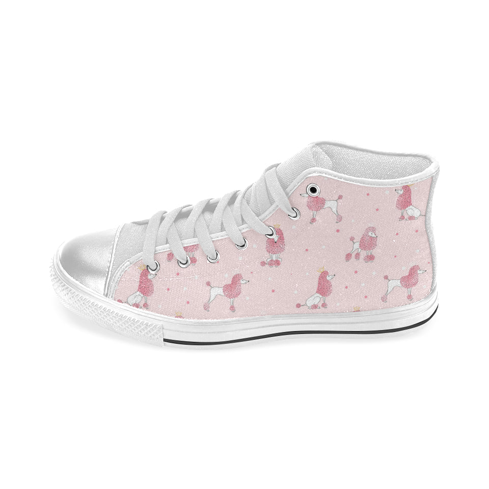 Poodle dog pink color theme Women's High Top Canvas Shoes White