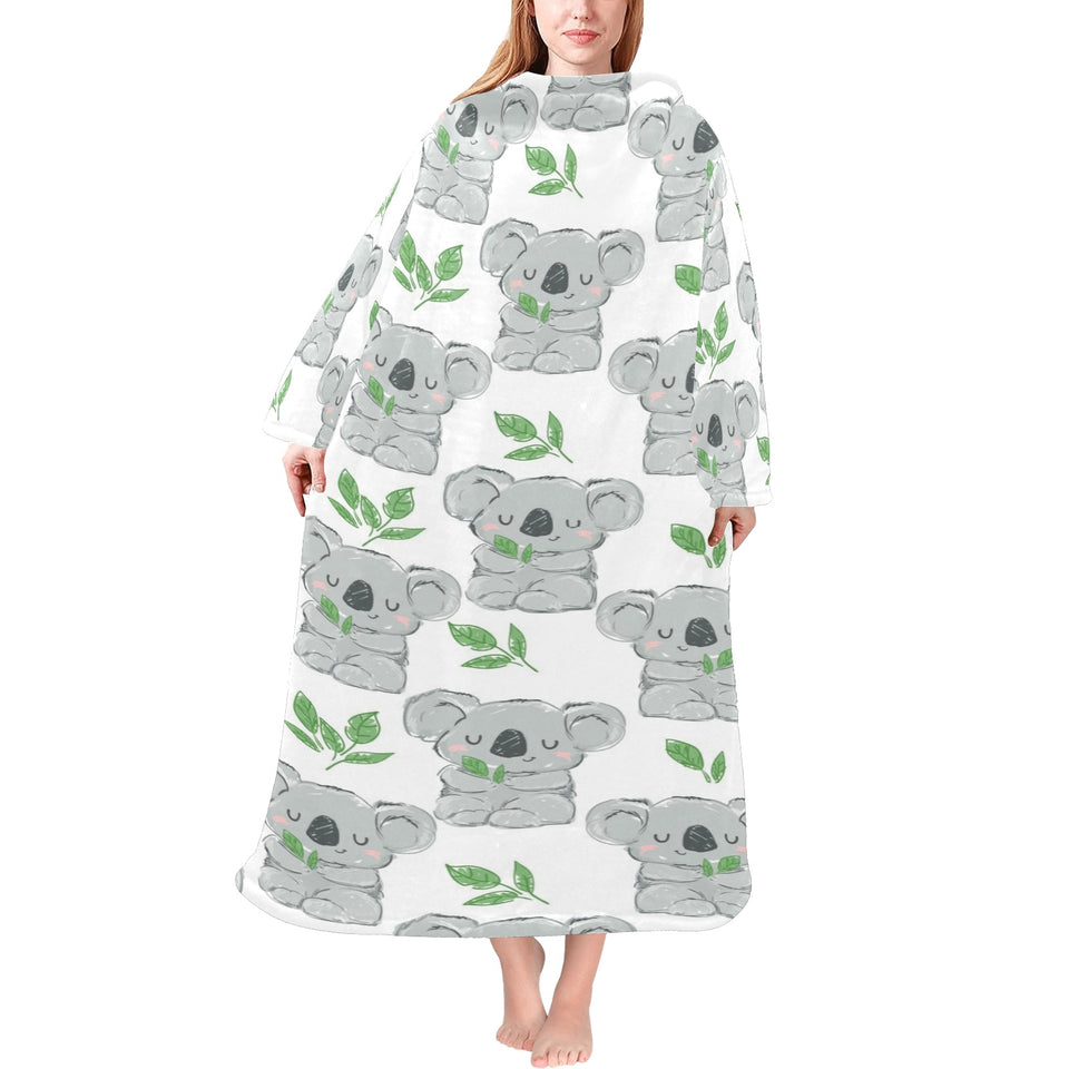 Hand drawn Koala leaves pattern Blanket Robe with Sleeves