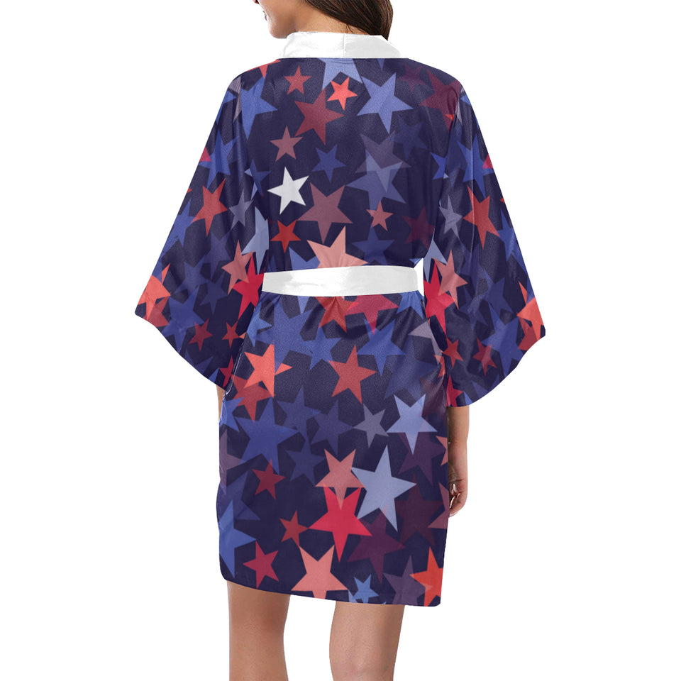 Red blue star pattern Women's Short Kimono Robe