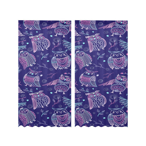 Cute owls pattern boho style ornament Gauze Curtain