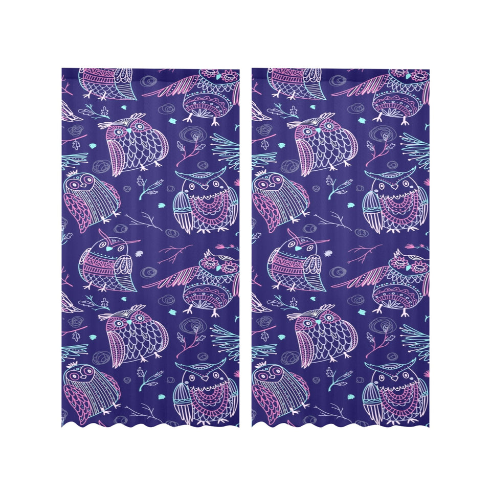 Cute owls pattern boho style ornament Gauze Curtain