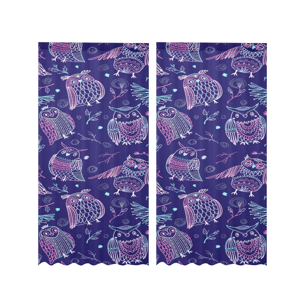 Cute owls pattern boho style ornament Gauze Curtain