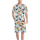Rooster chicken cock snowfalke Men's V-Neck Short Pajama Set