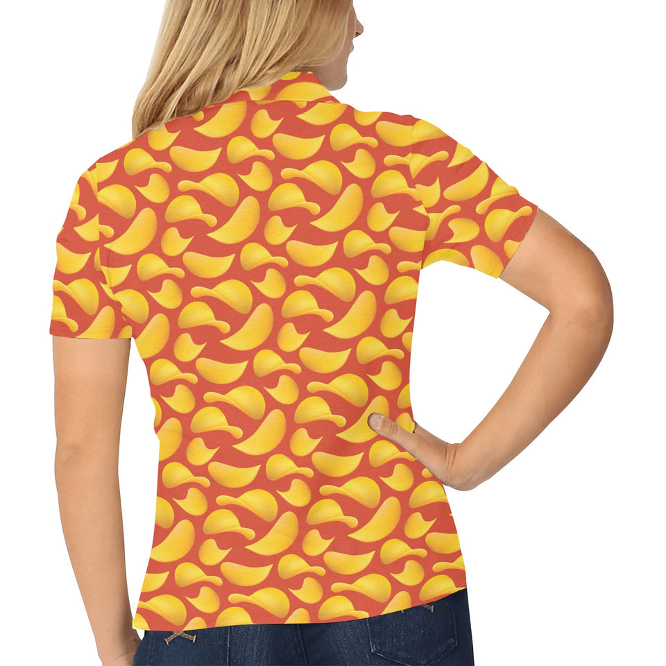 Potato Chips Pattern Print Design 05 Women's All Over Print Polo Shirt