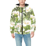 White orchid flower tropical leaves pattern Men's Padded Hooded Jacket
