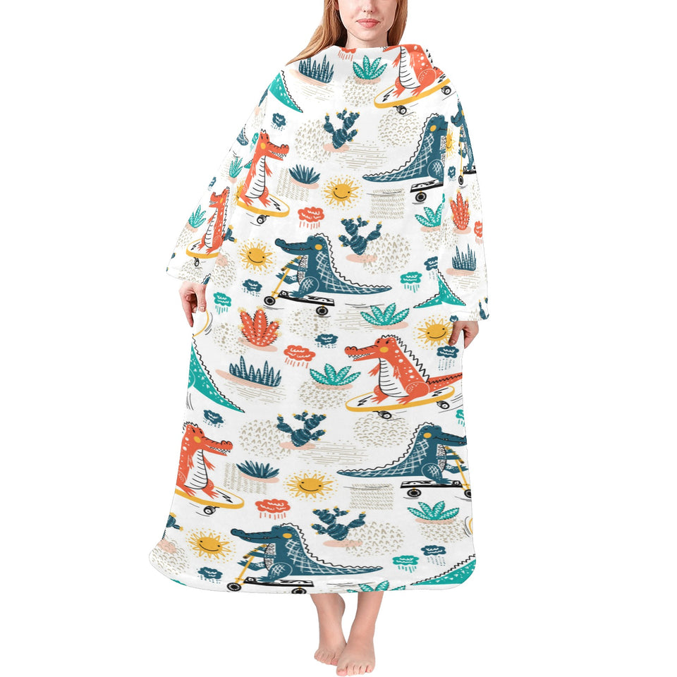 Cute Crocodile Pattern Blanket Robe with Sleeves