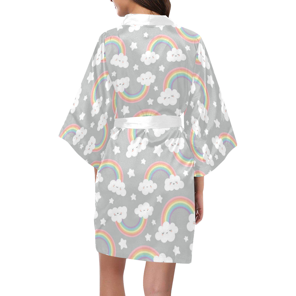 Cute rainbow clound star pattern Women's Short Kimono Robe