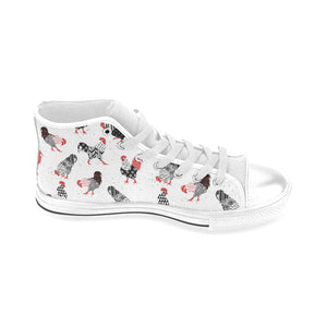 Cool rooster chicken cock floral ornament backgrou Men's High Top Canvas Shoes White