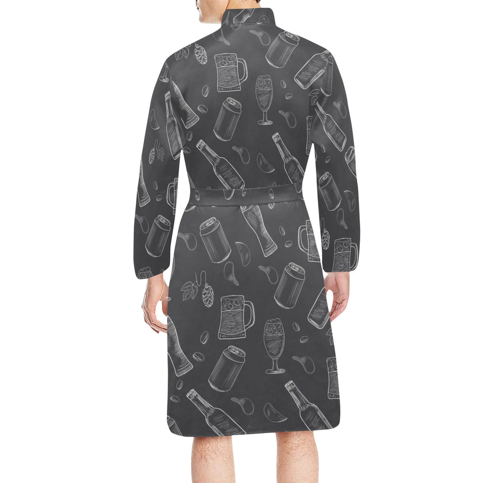Beer hand drawn pattern Men's Long Sleeve Belted Night Robe