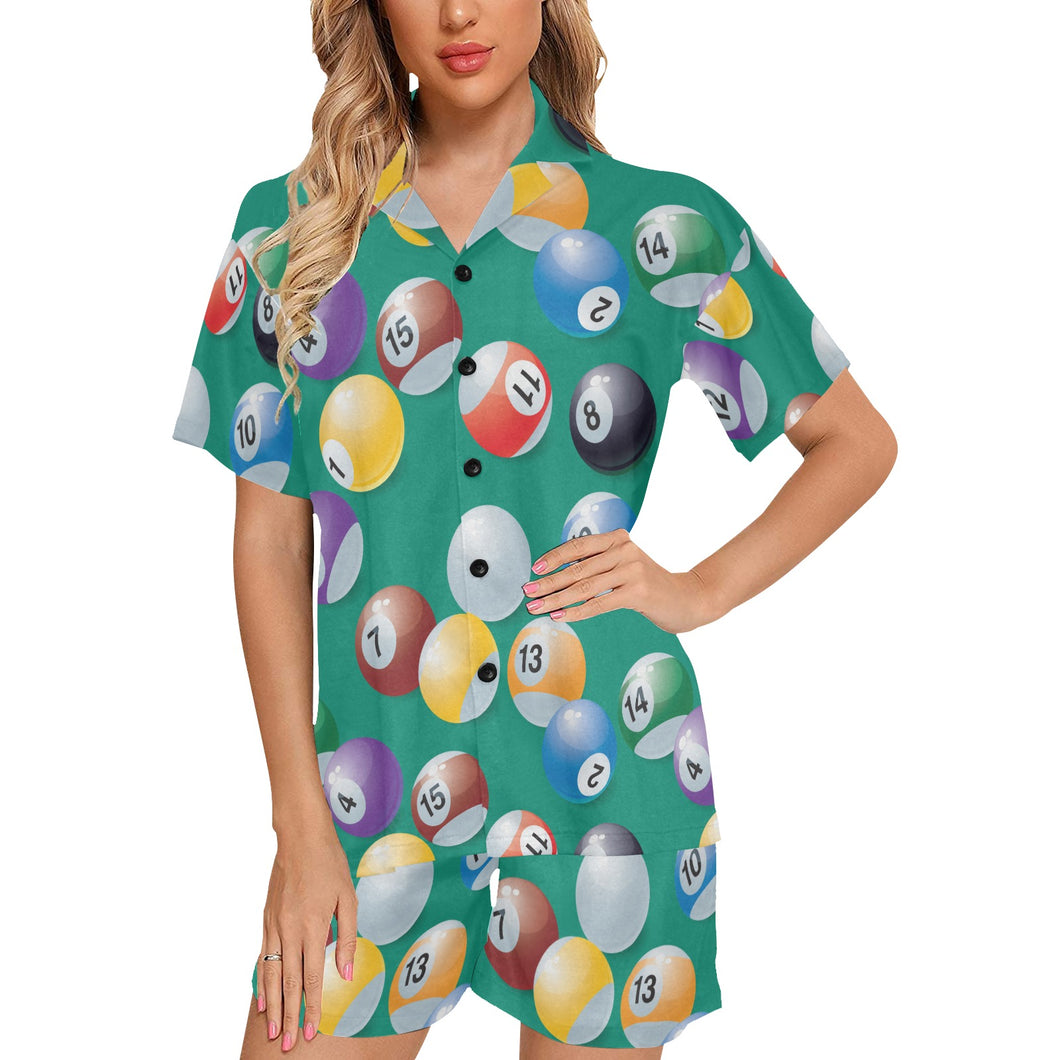 Billiard Ball Pattern Print Design 01 Women's V-Neck Short Pajama Set