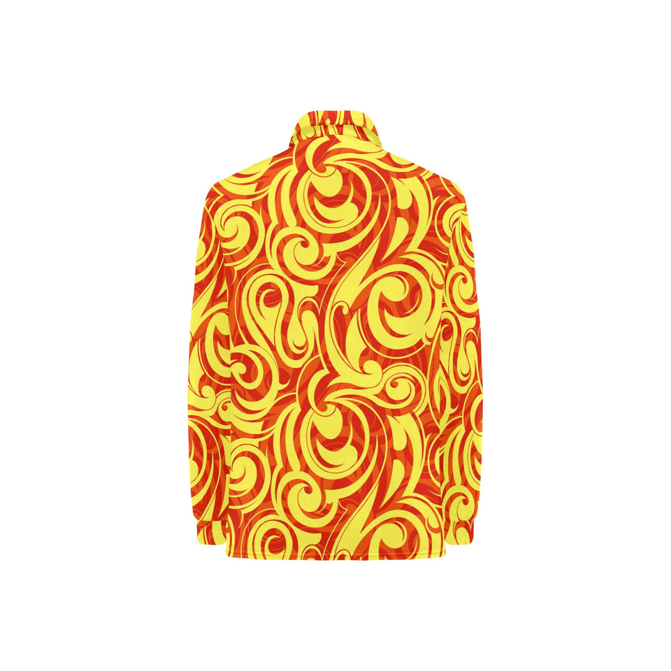 Fire flame design pattern Women's Long Sleeve Polo Shirt