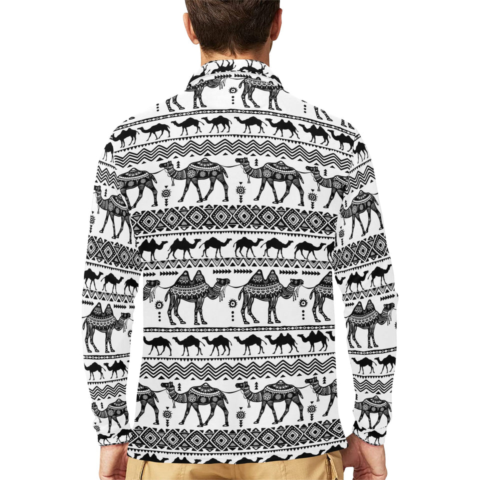 Camel polynesian tribal pattern Men's Long Sleeve Polo Shirt