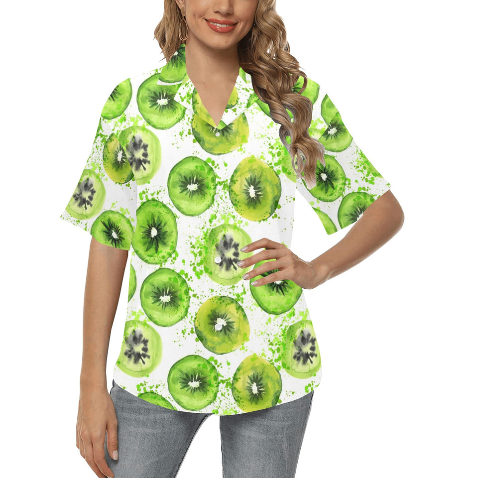 Watercolor kiwi pattern Women's All Over Print Hawaiian Shirt