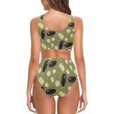 Eggplant Pattern Print Design 02 Chest Bowknot High Waisted Bikini Swimsuit