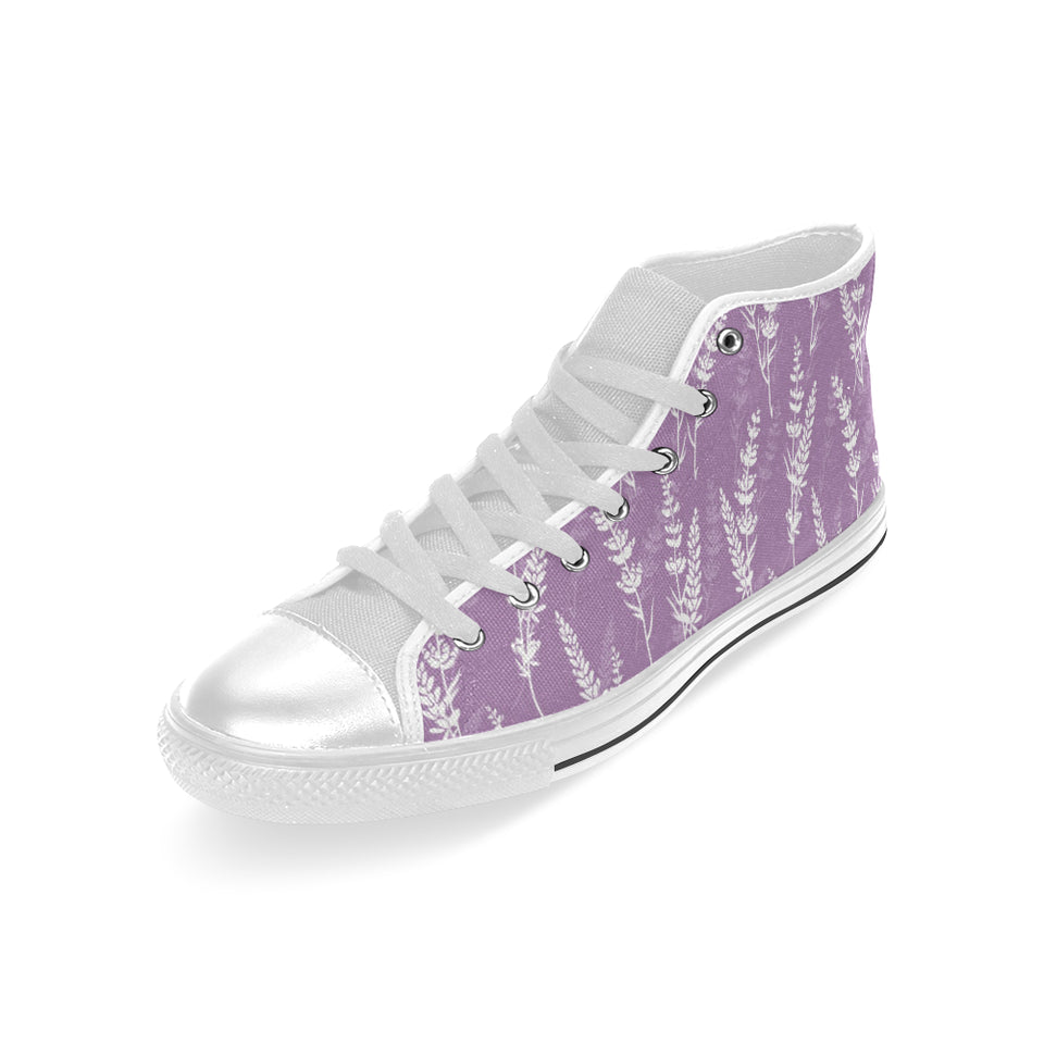 Lavender flowers purple pattern Men's High Top Canvas Shoes White