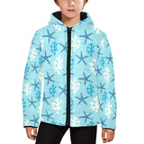 Blue starfish coral reef pattern Kids' Boys' Girls' Padded Hooded Jacket