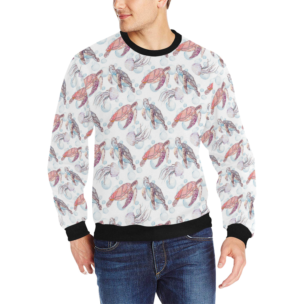 Watercolor sea turtle jellyfish pattern Men's Crew Neck Sweatshirt