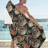 Skull rose humming bird flower pattern Beach Towel