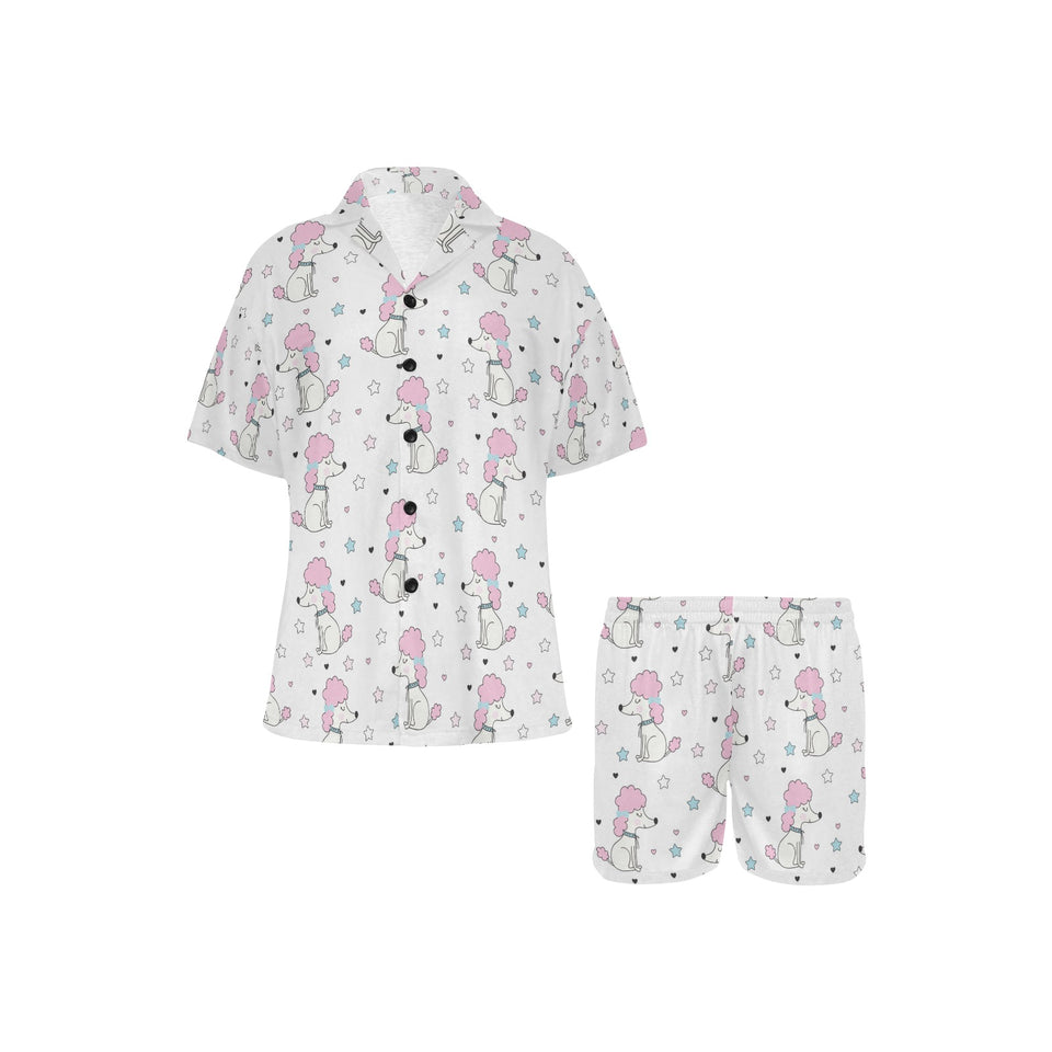 Cute poodle dog star pattern Women's V-Neck Short Pajama Set