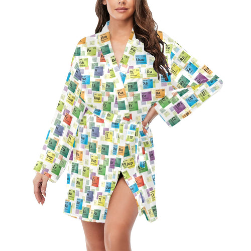Chemistry Periodic Table Pattern Print Design 05 Women's Long Sleeve Belted Night Robe