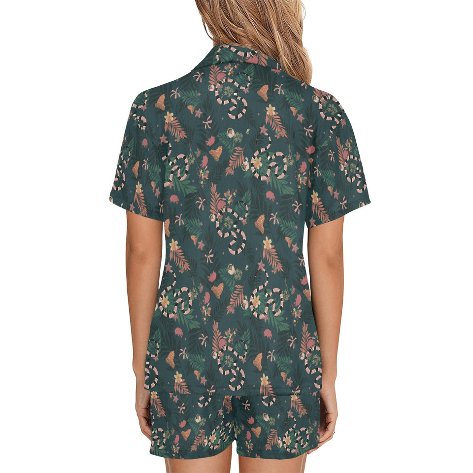 Snake forest pattern Women's V-Neck Short Pajama Set