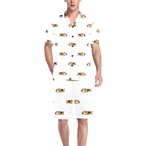 Cute beagle dog sleeping pattern Men's V-Neck Short Pajama Set