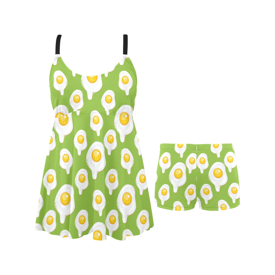 Fried Eggs Pattern Print Design 01 Chest Sexy Pleated Two Piece Swim Dress