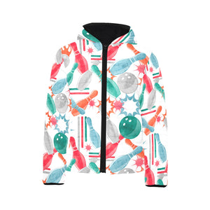 Watercolor bowling pattern Kids' Boys' Girls' Padded Hooded Jacket