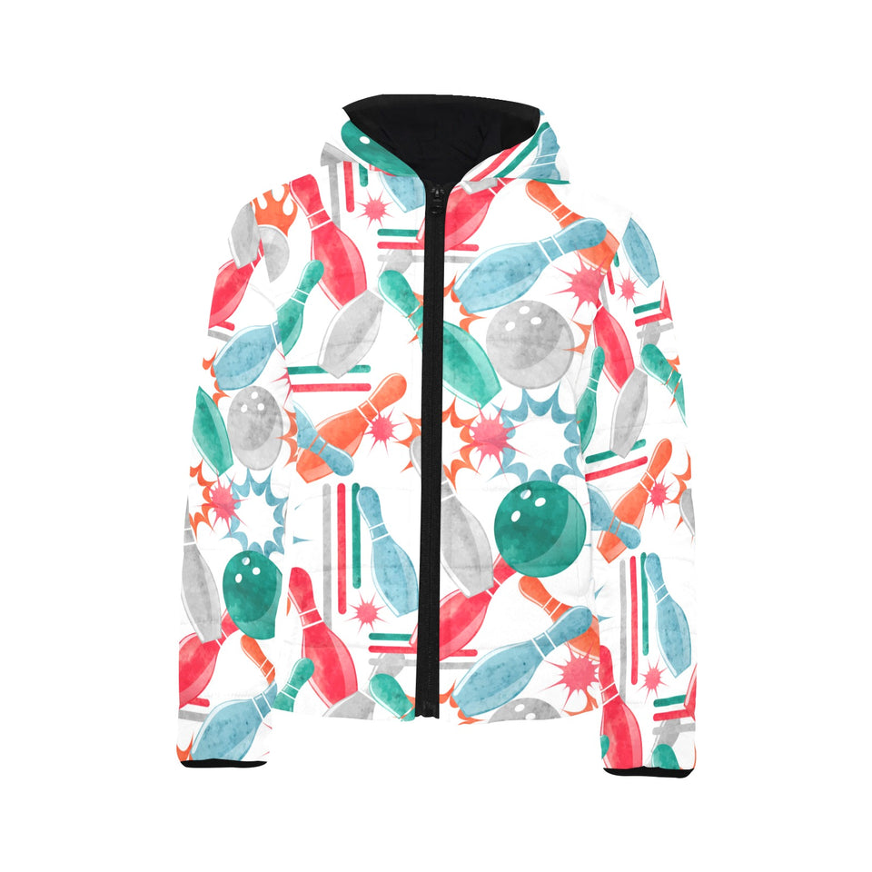 Watercolor bowling pattern Kids' Boys' Girls' Padded Hooded Jacket