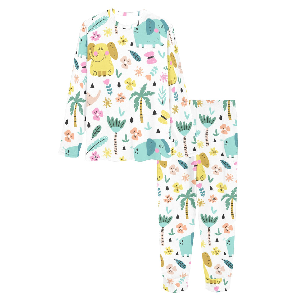 Cute elephants palm tree flower butterfly pattern Women's All Over Print Pajama Set