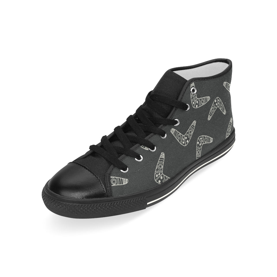 Hand drawn boomerang Australian aboriginal ornamen Men's High Top Canvas Shoes Black
