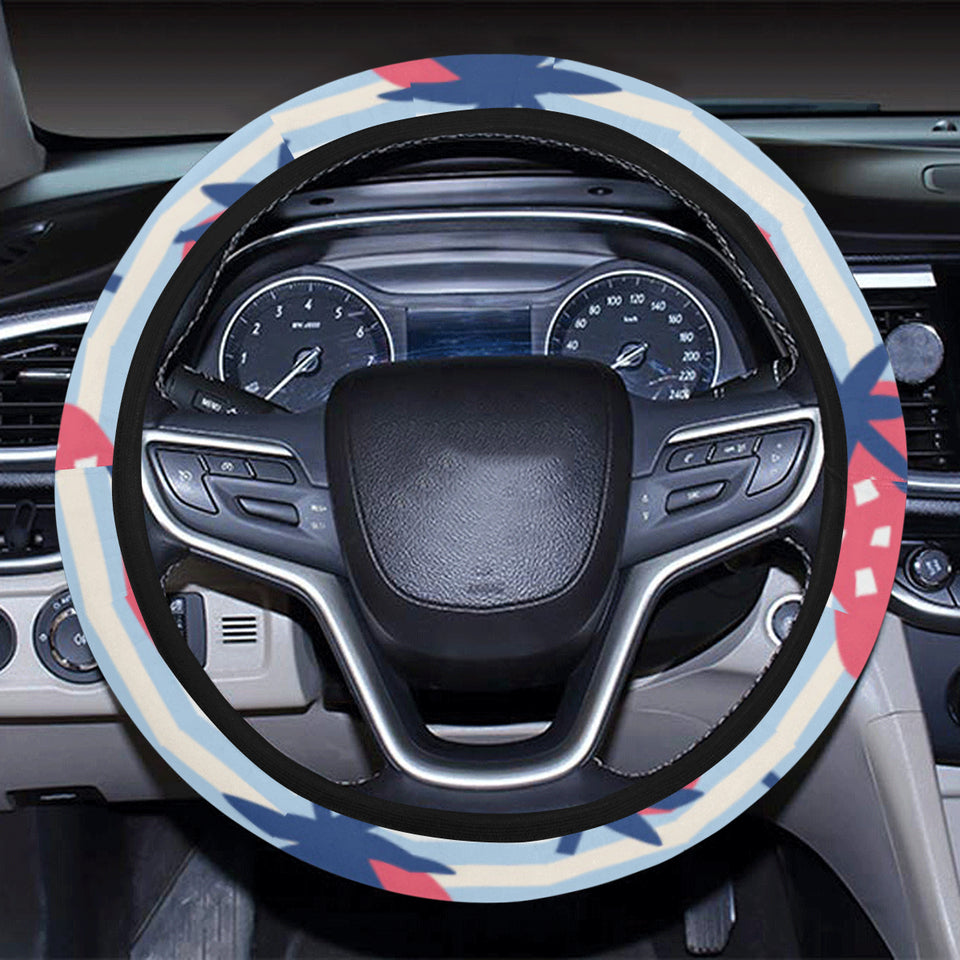 Strawberry pattern blue lines background Car Steering Wheel Cover