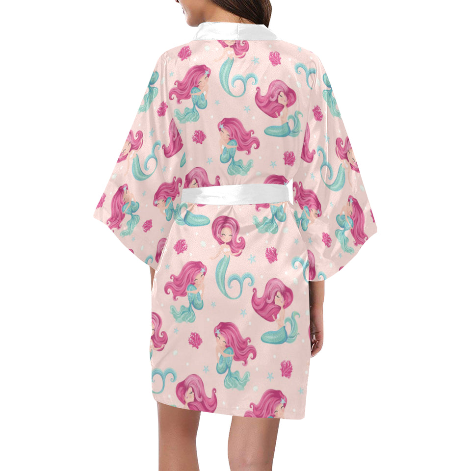 Cute little mermaid pattern Women's Short Kimono Robe