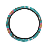 Boston terrier beautiful flower pattern Car Steering Wheel Cover