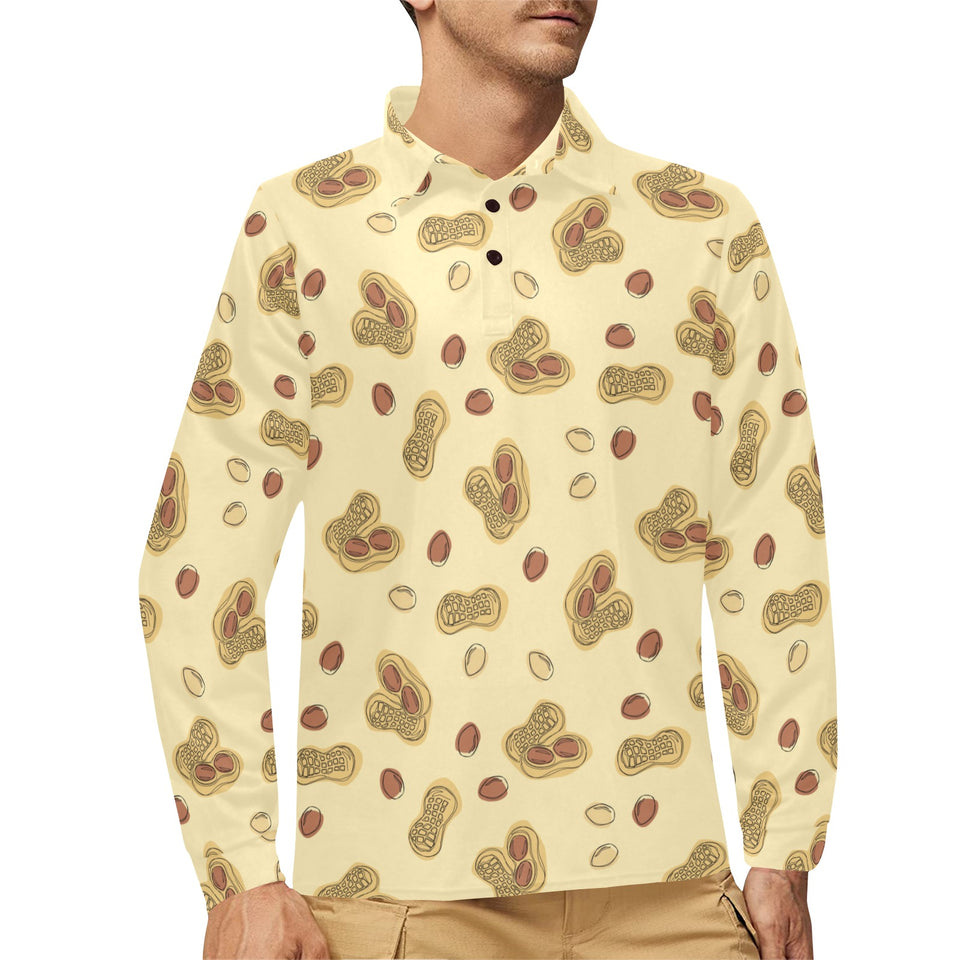peanuts design pattern Men's Long Sleeve Polo Shirt