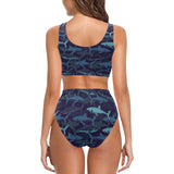 Shark pattern Chest Bowknot High Waisted Bikini Swimsuit