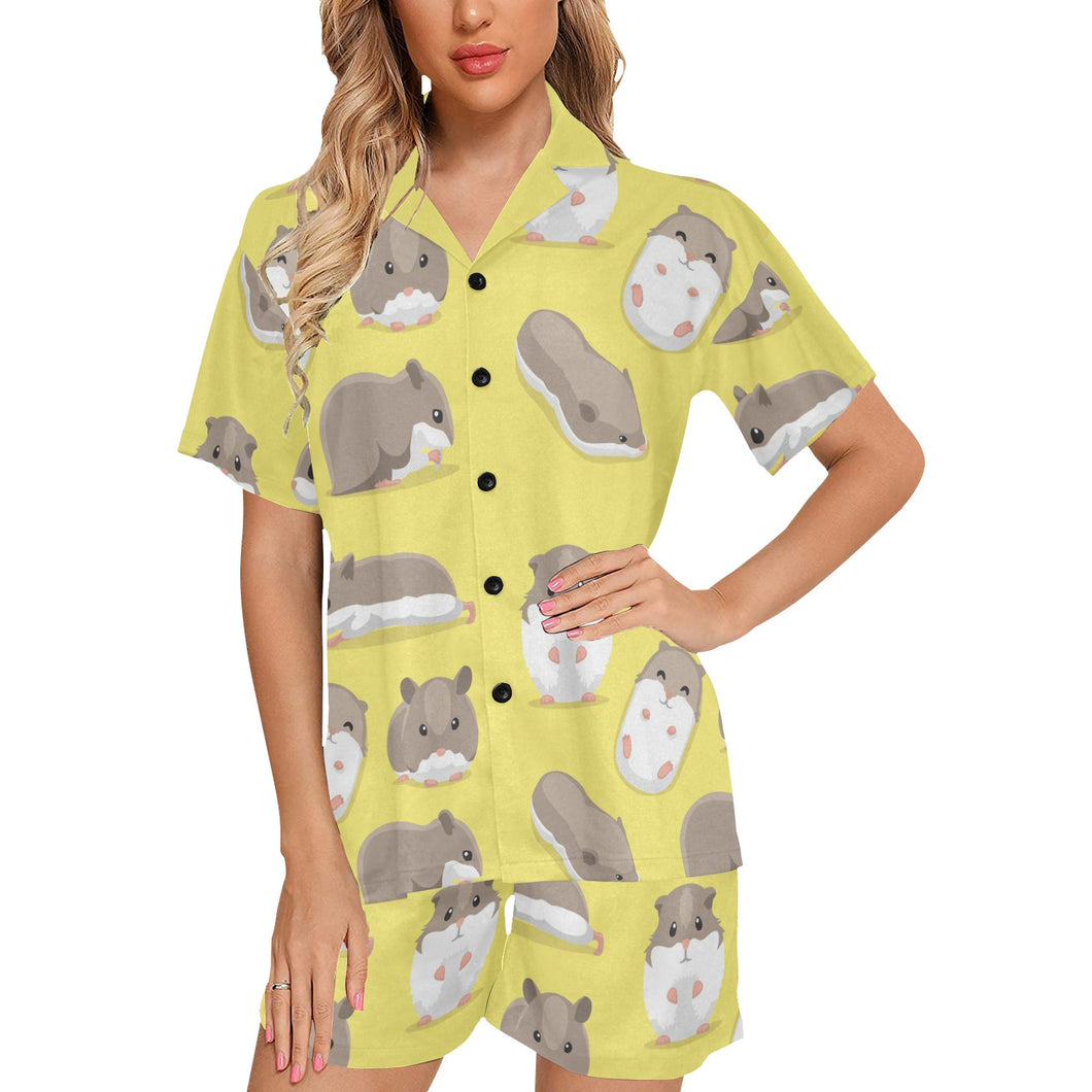 Cute Hamster pattern Women's V-Neck Short Pajama Set