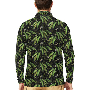 Green Peas Pattern Print Design 02 Men's Long Sleeve Polo Shirt