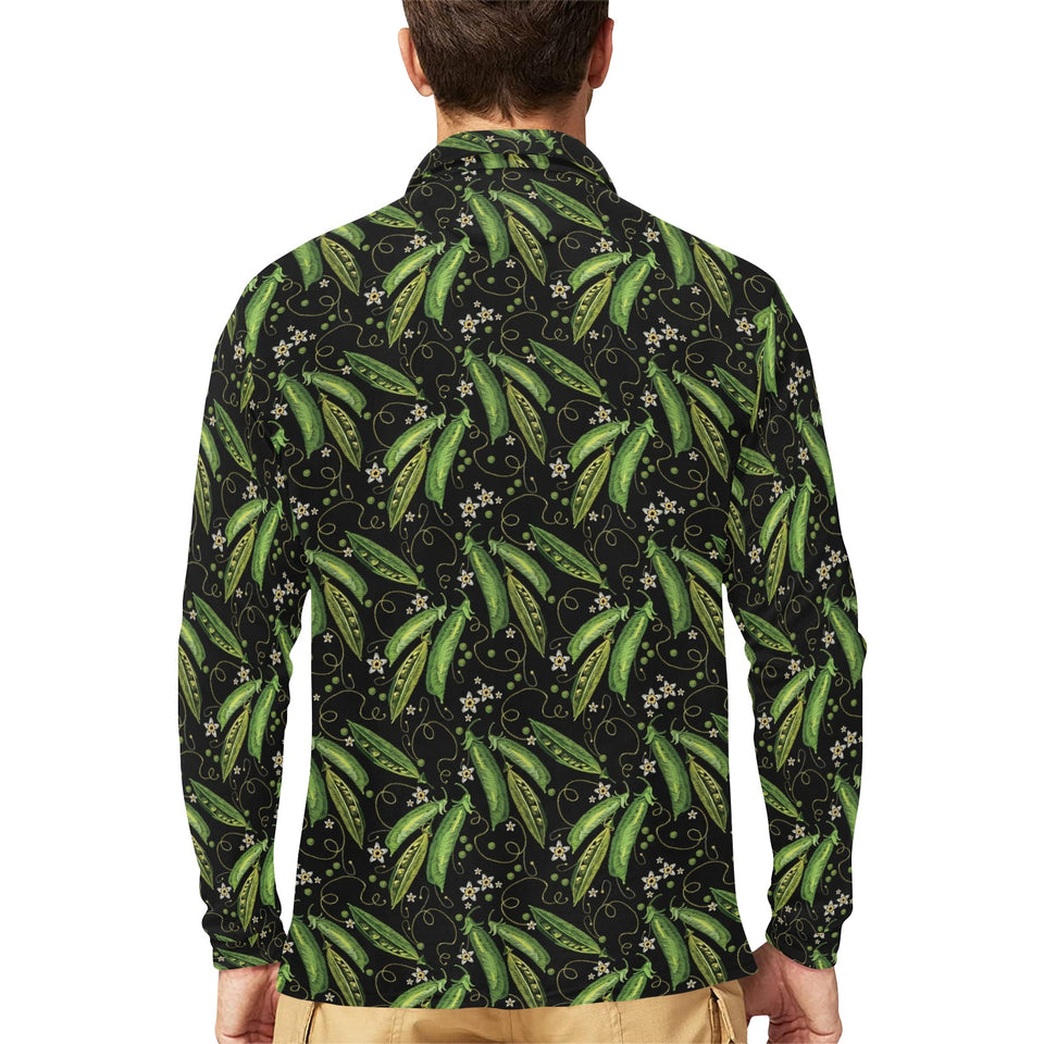 Green Peas Pattern Print Design 02 Men's Long Sleeve Polo Shirt