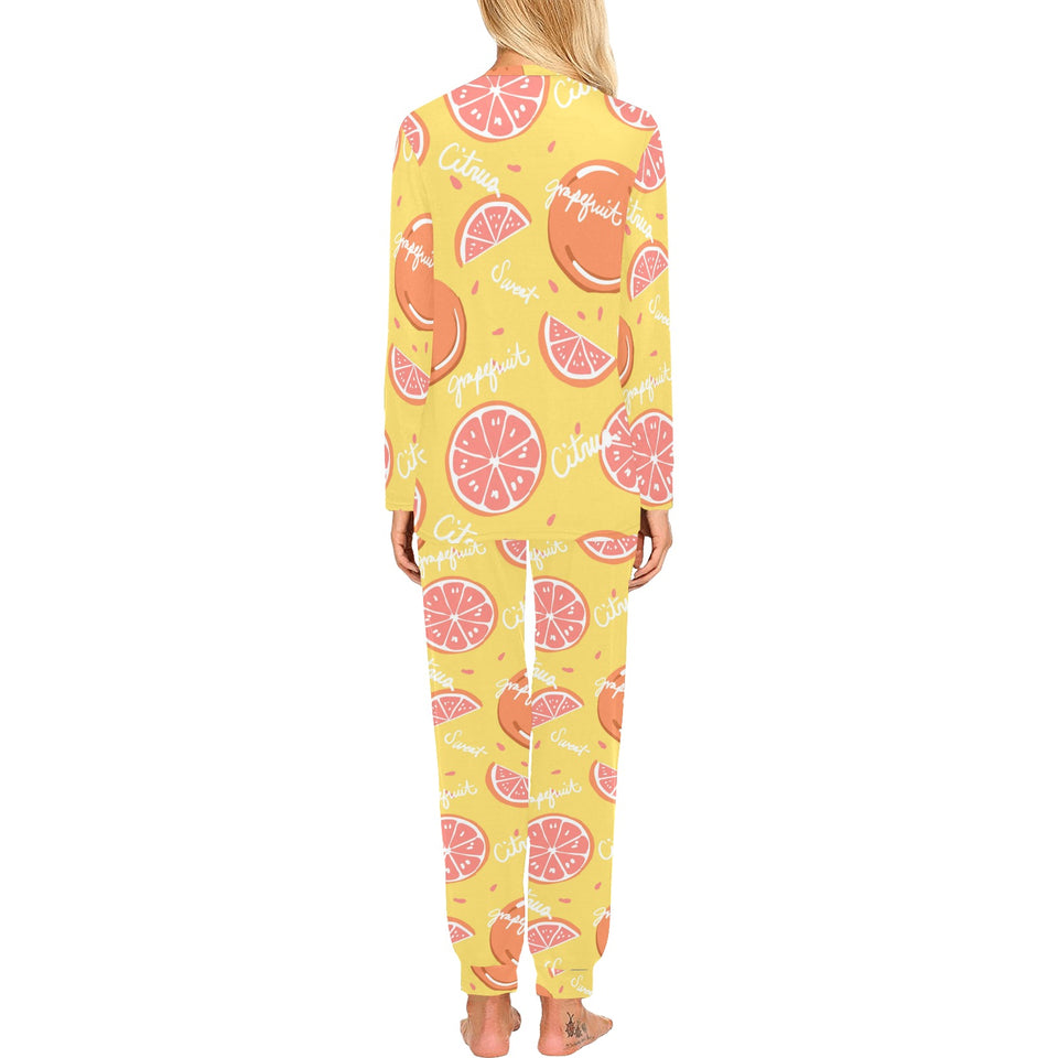 Grapefruit yellow background Women's All Over Print Pajama Set