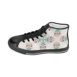 Square floral indian flower pattern Women's High Top Canvas Shoes Black