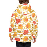 Maple leaf oak leaf acorns beige striped backgroun Kids' Boys' Girls' Padded Hooded Jacket