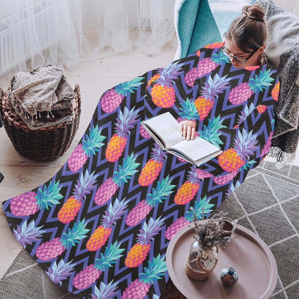 Pineapples pattern zigzag background Blanket Robe with Sleeves