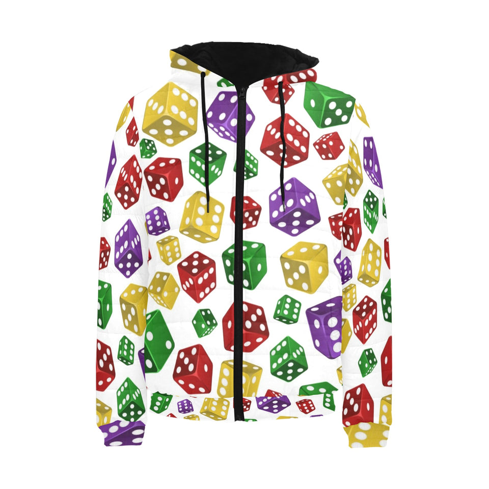 Dice Pattern Print Design 03 Men's Padded Hooded Jacket