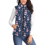 Pink sakura cherry blossom blue background Women's Padded Vest
