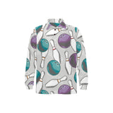 Bowling ball and pin gray background Men's Long Sleeve Polo Shirt